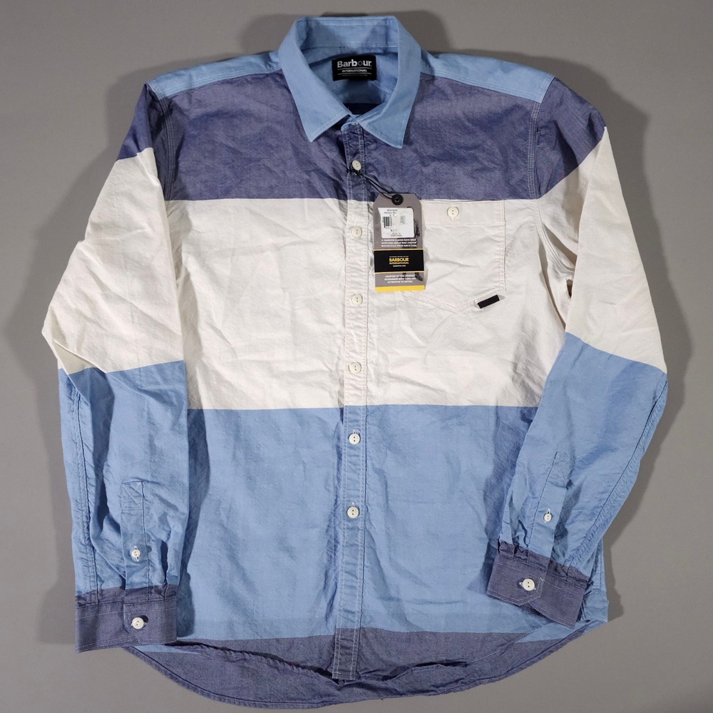 Barbour Button Down Shirt Mens L Blue Colorblock Hertsal Slim Fit MSH3408 NEW